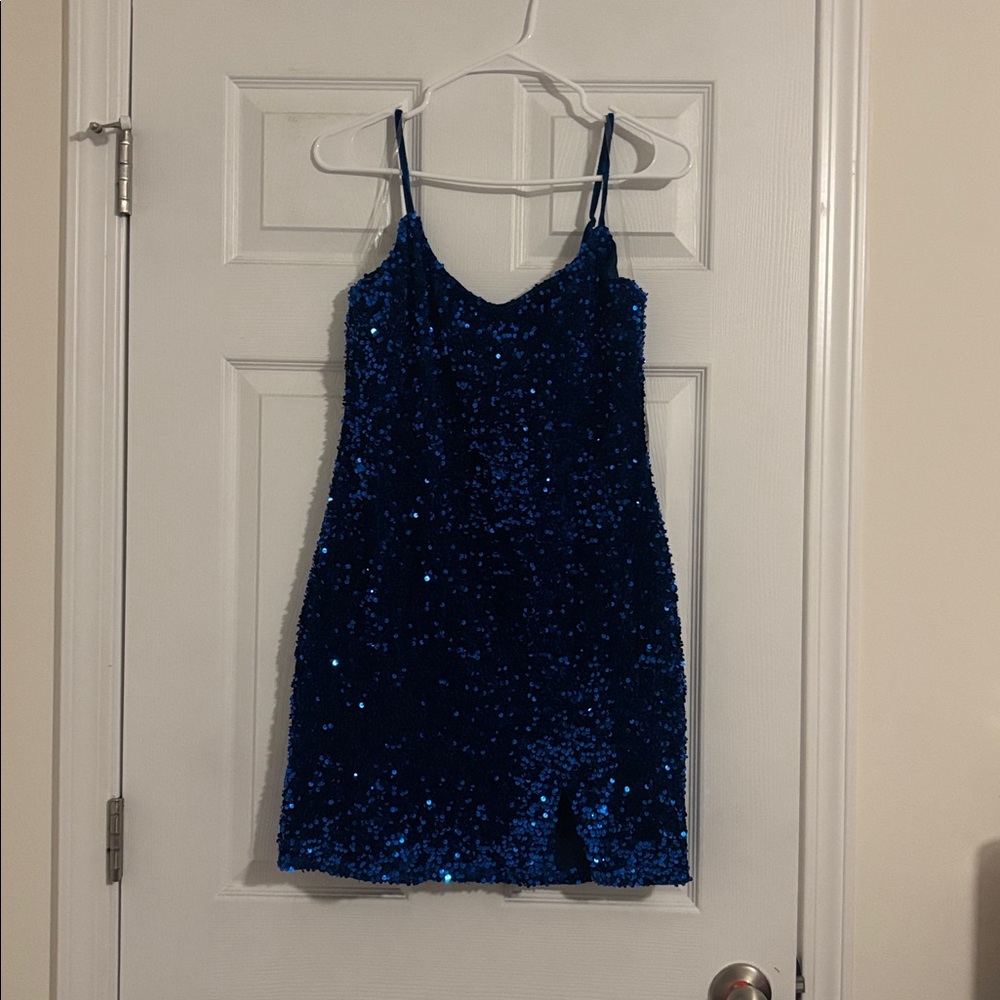 Blue Sequin Mini Dress